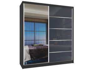 Kleiderschrank 133 cm Belini schwarz matt / grau glänzend mit Schiebetüren und Spiegel Hersteller MG SZP2/2/B/1L5S/HI