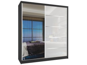 Kleiderschrank 133 cm Belini schwarz matt / weiß glänzend mit Schiebetüren und Spiegel Hersteller MG SZP2/2/B/1L5W/HI