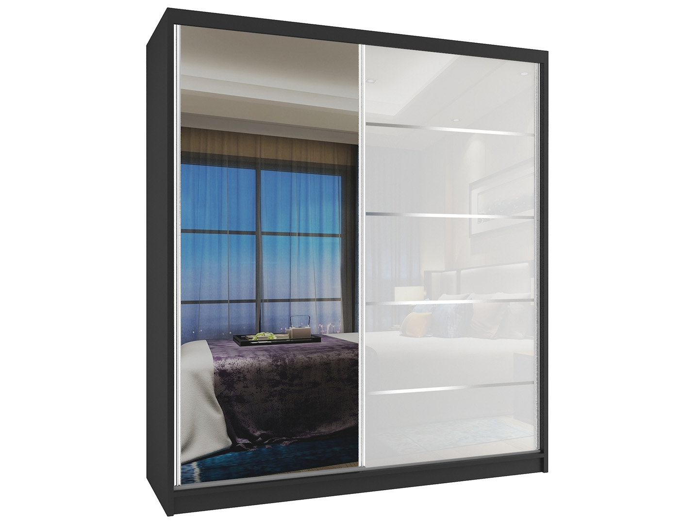 Kleiderschrank 133 cm Belini schwarz matt / weiß glänzend mit Schiebetüren und Spiegel Hersteller MG SZP2/2/B/1L5W/HI