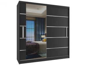 Kleiderschrank 158 cm Belini schwarz matt mit Schiebetüren und Spiegel Hersteller MBP SZP3/1/B/B/0/AL