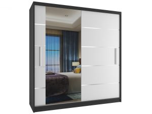 Kleiderschrank 158 cm Belini schwarz matt / weiß matt mit Schiebetüren und Spiegel Hersteller MBP SZP3/1/B/W/0/AL