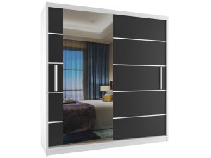 Kleiderschrank 158 cm Belini weiß matt / schwarz matt mit Schiebetüren und Spiegel Hersteller MBP SZP3/2/W/B/0/AL