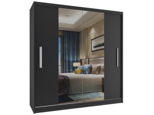 Kleiderschrank 158 cm Belini schwarz matt mit Schiebetüren und Spiegel Hersteller ME SZP3/2/B/B/0/AL