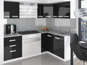 Eckküche Belini 300 cm schwarz glänzend mit Arbeitsplatte Armin Hersteller INF ARMIN/3/WT/B/0/D
