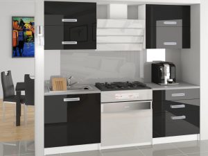 Küchenzeile Belini 120 cm schwarz glänzend mit Arbeitsplatte Eleganta Hersteller INF ELEGANTA/2/WT/B/0/D