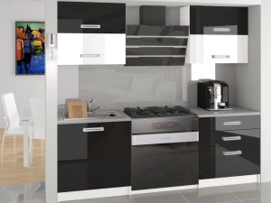 Küchenzeile Belini 120 cm schwarz glänzend / weiß glänzend mit Arbeitsplatte Eleganta Hersteller INF ELEGANTA/2/WT/BWB/0/D