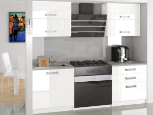 Küchenzeile Belini 120 cm weiß glänzend mit Arbeitsplatte Eleganta Hersteller INF ELEGANTA/2/WT/W/0/D