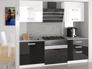 Küchenzeile Belini 120 cm weiß glänzend / schwarz glänzend mit Arbeitsplatte Eleganta Hersteller INF ELEGANTA/2/WT/WB/0/D