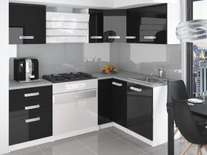 Eckküche Belini 360 cm schwarz glänzend mit Arbeitsplatte Jowisz Hersteller INF JOWISZ/2/WT/B/0/D