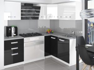 Eckküche Belini 360 cm weiß glänzend / schwarz glänzend mit Arbeitsplatte Jowisz Hersteller INF JOWISZ/2/WT/WB/0/D