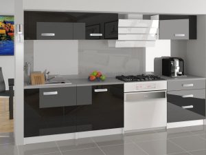 Küchenzeile Belini 180 cm schwarz glänzend mit Arbeitsplatte Laurentino Hersteller INF LAURENTINO/4/WT/B/0/D