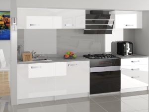 Küchenzeile Belini 180 cm weiß glänzend mit Arbeitsplatte Laurentino Hersteller INF LAURENTINO/4/WT/W/0/D