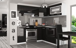 Eckküche Belini 360 cm schwarz glänzend mit Arbeitsplatte Lidia Hersteller INF LIDIA/5/WT/B/0/F