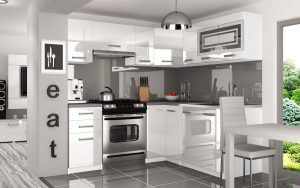 Eckküche Belini 360 cm weiß glänzend mit Arbeitsplatte Lidia Hersteller INF LIDIA/5/WT/W/0/F