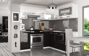 Eckküche Belini 360 cm weiß glänzend / schwarz glänzend mit Arbeitsplatte Lidia Hersteller INF LIDIA/5/WT/WB/0/F