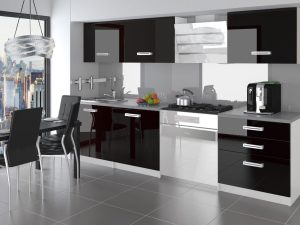Küchenzeile Belini 180 cm schwarz glänzend mit Arbeitsplatte Neptun Hersteller INF NEPTUN/2/WT/B/0/D