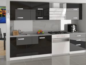 Küchenzeile Belini 180 cm schwarz glänzend mit Arbeitsplatte Primera Hersteller INF PRIMERA/3/WT/B/0/D