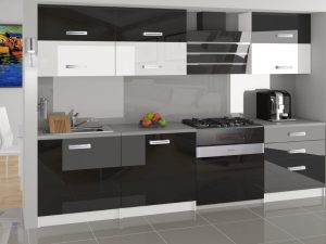 Küchenzeile Belini 180 cm schwarz glänzend / weiß glänzend mit Arbeitsplatte Primera Hersteller INF PRIMERA/3/WT/BWB/0/D