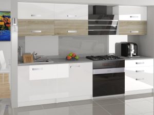 Küchenzeile Belini 180 cm weiß glänzend / Eiche Sonoma ohne Arbeitsplatte Primera Hersteller INF PRIMERA/3/WT/WDSW/BB/D