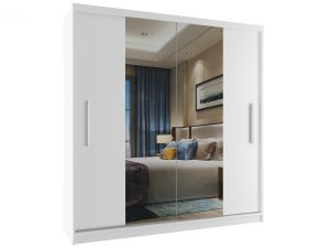 Kleiderschrank 158 cm Belini weiß matt / weiß matt mit Schiebetüren und Spiegel Hersteller ME SZP3/2/W/W/0/AL