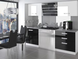 Küchenzeile Belini 120 cm weiß glänzend / schwarz glänzend mit Saturno Arbeitsplatte Hersteller INF SATURNO/2/WT/WB/0/D