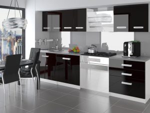 Küchenzeile Belini 180 cm schwarz glänzend mit Arbeitsplatte Sonik Hersteller INF SONIK/2/WT/B/0/D