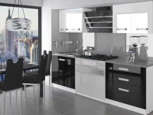 Küchenzeile Belini 120 cm weiß glänzend / schwarz glänzend mit Tiesto Arbeitsplatte Hersteller INF TIESTO/2/WT/WB/0/D