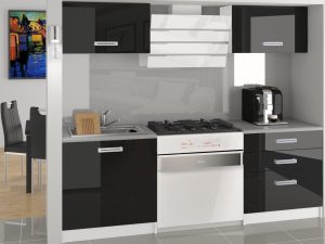 Küchenzeile Belini 120 cm schwarz glänzend mit Arbeitsplatte Vulcano Hersteller INF VULCANO/3/WT/B/0/D