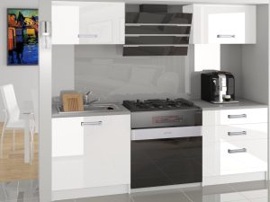 Küchenzeile Belini 120 cm weiß glänzend mit Arbeitsplatte Vulcano Hersteller INF VULCANO/3/WT/W/0/D
