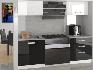 Küchenzeile Belini 120 cm weiß glänzend / schwarz glänzend mit Arbeitsplatte Vulcano Hersteller INF VULCANO/3/WT/WB/0/D