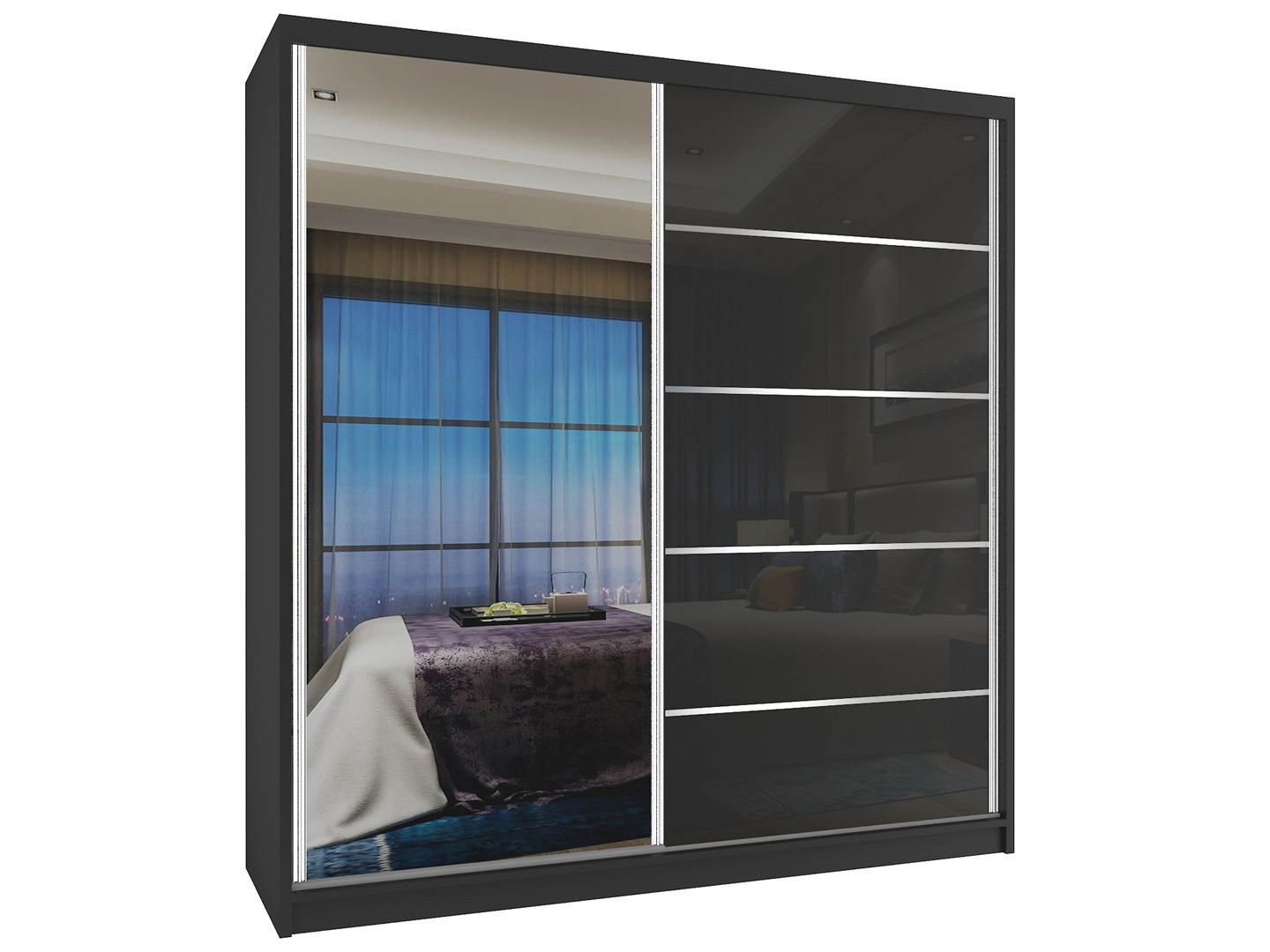 158 cm Belini Kleiderschrank in schwarz matt / schwarz glänzend mit Schiebetüren und Spiegel Hersteller MG SZP3/2/B/WI/1L5B/HI