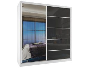 Kleiderschrank 158 cm Belini weiß matt / schwarz glänzend mit Schiebetüren und Spiegel Hersteller MG SZP3/2/W/WI/1L5B/HI