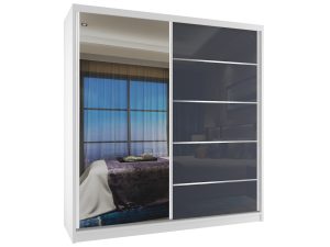 Schiebetürenschrank 158 cm mit Spiegel, stahlgrau Hochglanz Hersteller MG SZP3/3/W/WI/1L5S/HI







