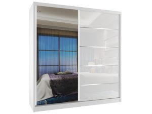 Kleiderschrank 158 cm Belini weiß matt / weiß glänzend mit Schiebetüren und Spiegel Hersteller MG SZP3/2/W/WI/1L5W/HI