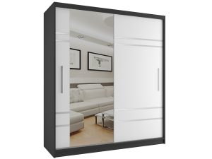 Kleiderschrank 158 cm Belini schwarz matt / weiß matt mit Schiebetüren und Spiegel Hersteller MP SZP3/1/B/W/0/AL