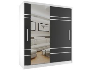 Kleiderschrank 158 cm Belini weiß matt / schwarz matt mit Schiebetüren und Spiegel Hersteller MP SZP3/2/W/B/0/AL