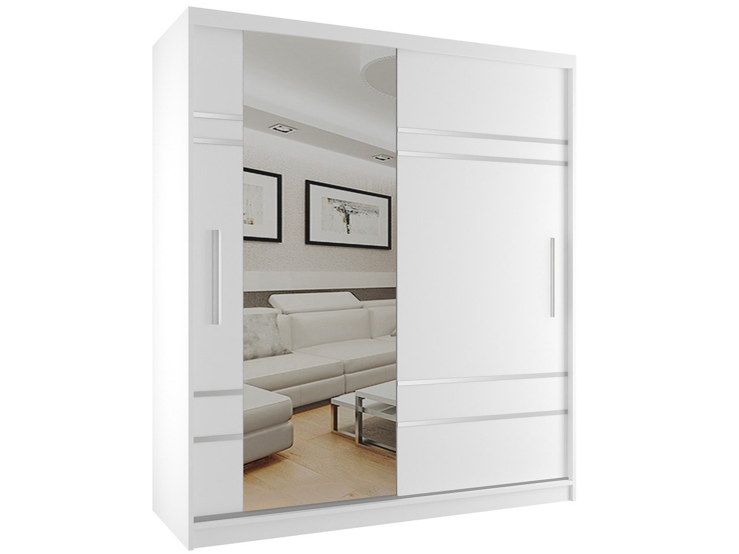 Kleiderschrank 158 cm Belini weiß matt mit Schiebetüren und Spiegel Hersteller MP SZP3/2/W/W/0/AL