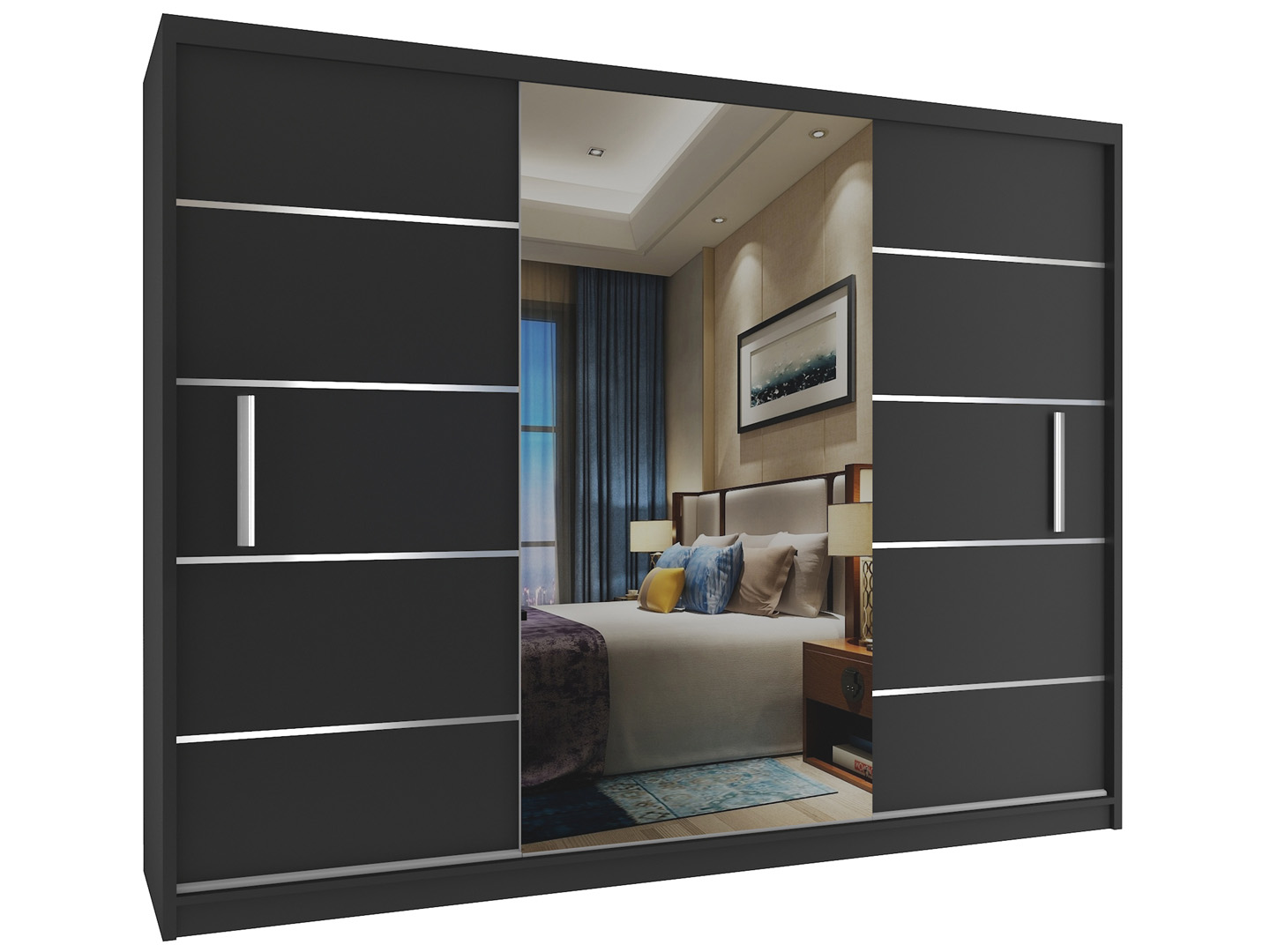 Kleiderschrank mit Schiebetüren 232 cm mit Spiegel schwarz Ebenholz dunkel Hersteller MBP SZP4/2/1B/2B1L/0/AL