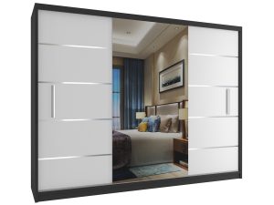 Kleiderschrank mit Schiebetüren 232 cm mit Spiegel weiß matt Hersteller MBP SZP4/2/1B/2W1L/0/AL