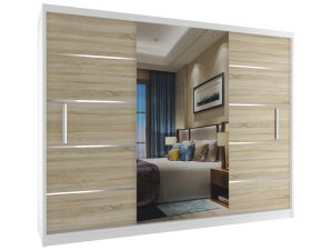 Kleiderschrank mit Schiebetüren 232 cm mit Spiegel Eiche wotan Eiche sonoma Hersteller MBP SZP4/2/1W/2DS1L/0/AL
