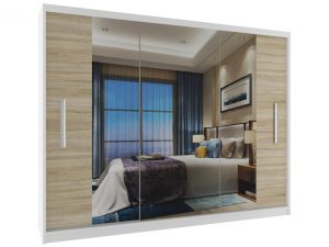 Kleiderschrank mit Schiebetüren 232 cm mit Spiegel Eiche wotan Eiche sonoma Hersteller MS SZP4/2/1W/2DS1L/0/AL
