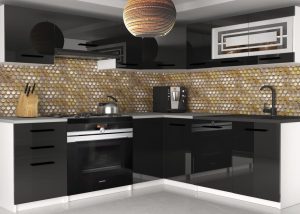 Eckküche Belini 360 cm schwarz glänzend mit Arbeitsplatte Lidia2 Hersteller INF LIDIA2/6/WT/B/0/B1