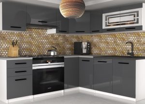 Eckküche Belini 360 cm grau glänzend mit Arbeitsplatte Lidia2 Hersteller INF LIDIA2/6/WT/S/0/B1