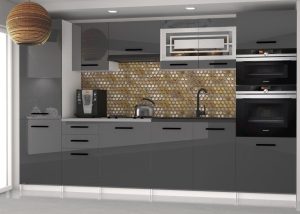 Küchenzeile Belini 300 cm grau glänzend mit Arbeitsplatte Syntka2 Hersteller INF SYNTKA2/6/WT/S/0/B1