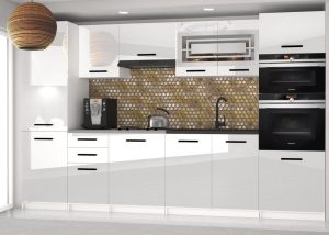 Küchenzeile Belini 300 cm weiß glänzend mit Arbeitsplatte Syntka2 Hersteller INF SYNTKA2/5/WT/W/0/B1