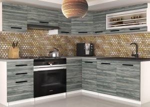 Eckküche Belini 360 cm grau-anthrazit Glamour Wood mit Arbeitsplatte Lidia2 Hersteller TOR LIDIA2/4/WT/GW1/0/B1