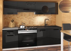 Küchenzeile Belini 180 cm schwarz glänzend mit Arbeitsplatte Superuniqa2 Hersteller INF SUPERUNIQA2/5/WT/B/0/B1