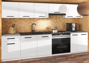 Küchenzeile Belini 240 cm weiß glänzend mit Arbeitsplatte Uniqa2 Hersteller INF UNIQA2/5/WT/W/0/B1