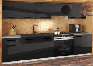 Küchenzeile Belini 240 cm schwarz glänzend ohne Arbeitsplatte Uniqa2 Hersteller INF UNIQA2/3/WT/B/BB/B1
