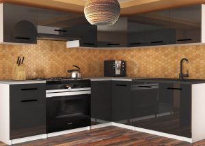 Eckküche Belini 360 cm schwarz glänzend mit Arbeitsplatte Lidia Uniqa2 Hersteller INF LIDIAUNIQA2/4/WT/B/0/B1